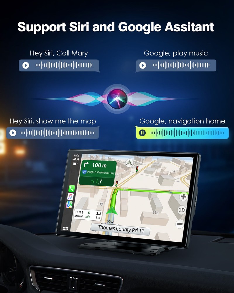 Wireless Apple Carplay Android Auto 9in Touch Screen Car Stereo w/ Backup Camera