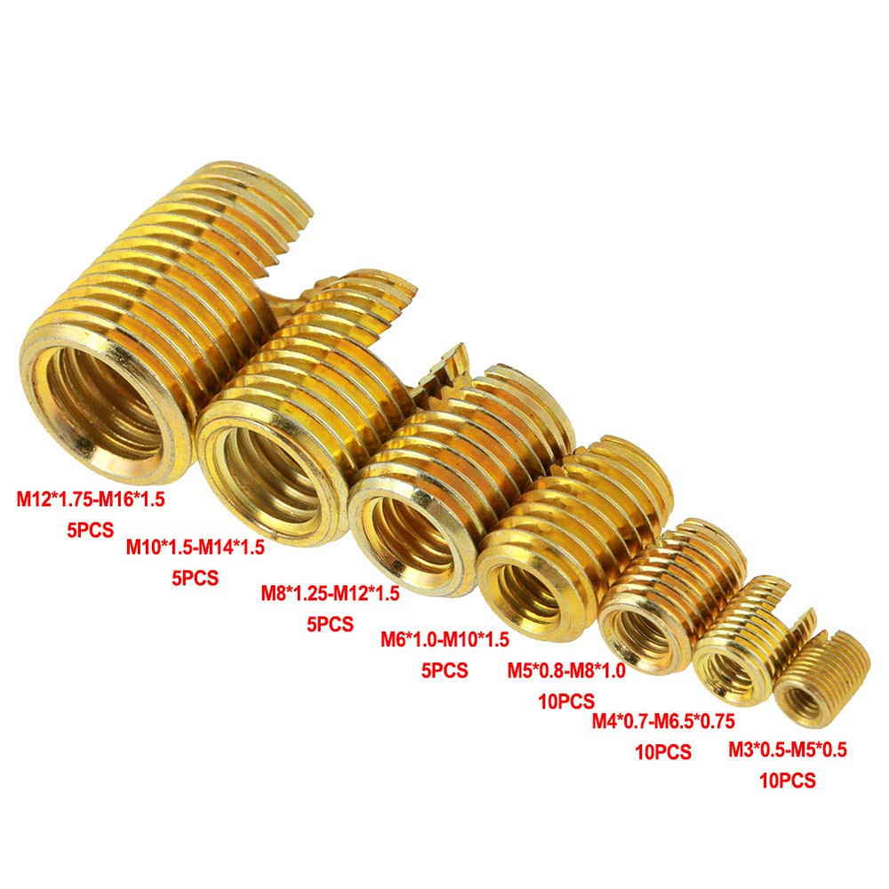 Self Tapping Inserts Threaded Kit, 50Pcs Brass Slotted Thread Inserts Pressed in