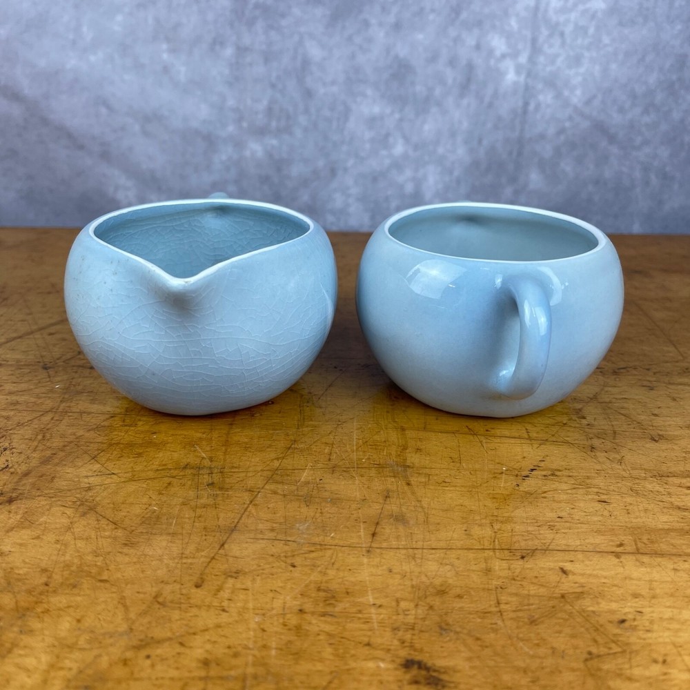 Vintage MCM Winfield Blue Pacific Creamer Open Sugar Bowl Set Bamboo Pattern