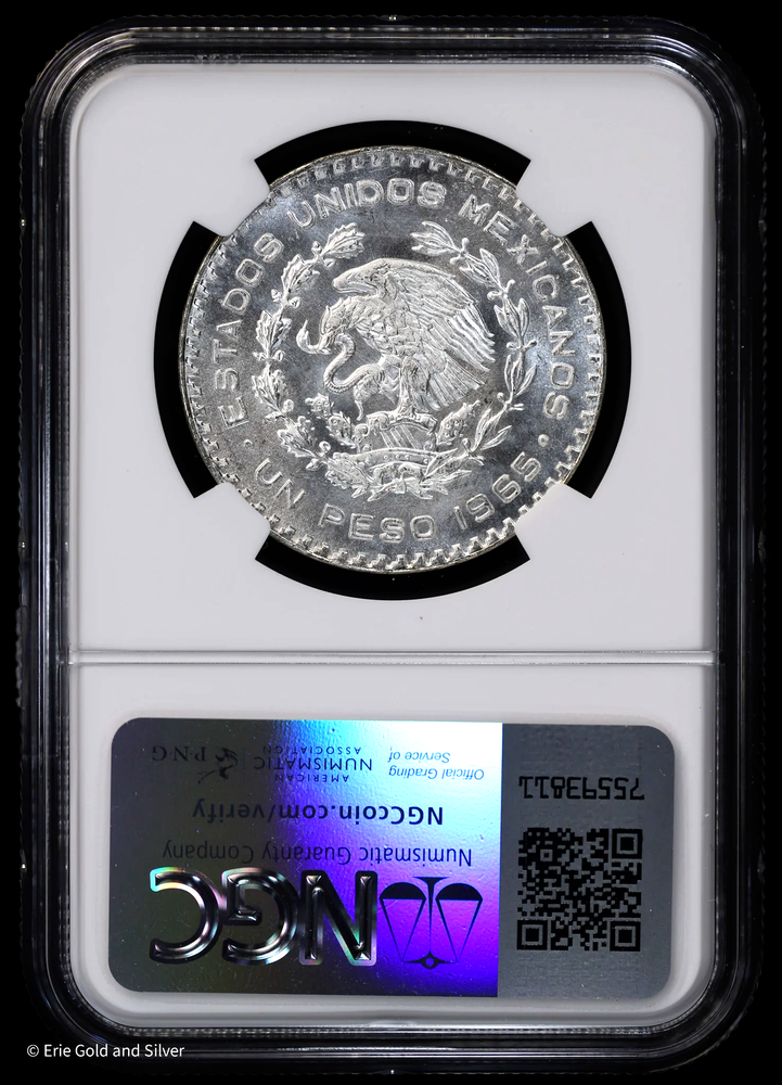 1965-Mo Mexico Silver Peso NGC MS 66