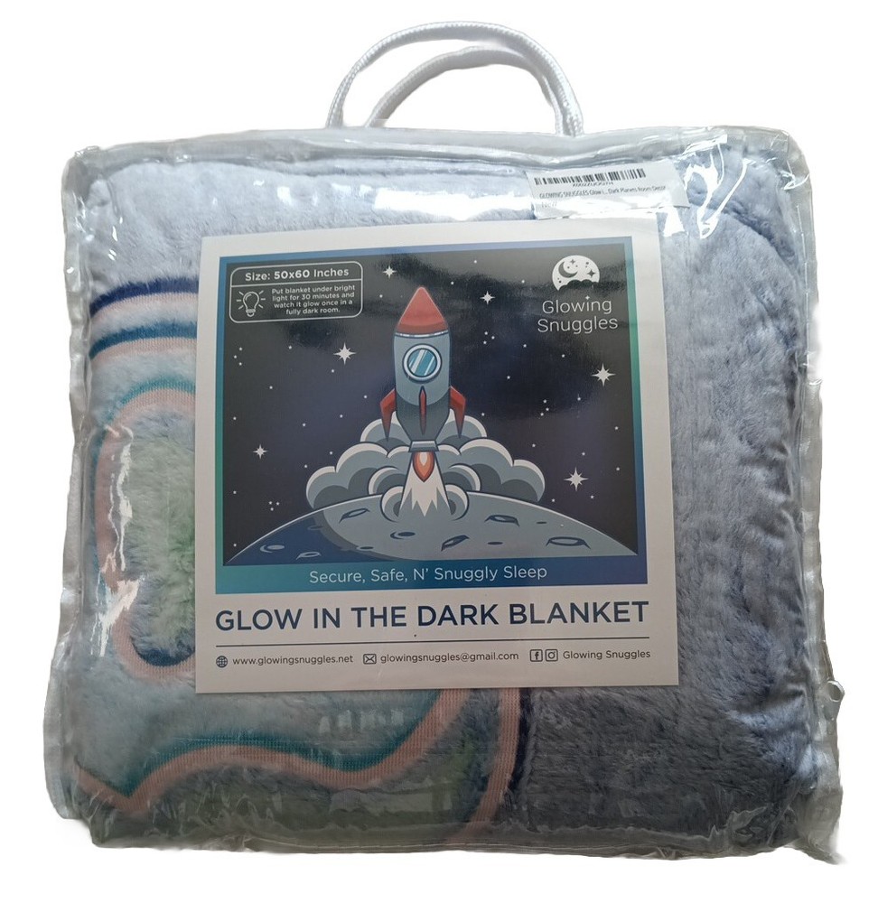 Glowing Snuggles Premium Glow in The Dark Rocket Ship Blanket - New