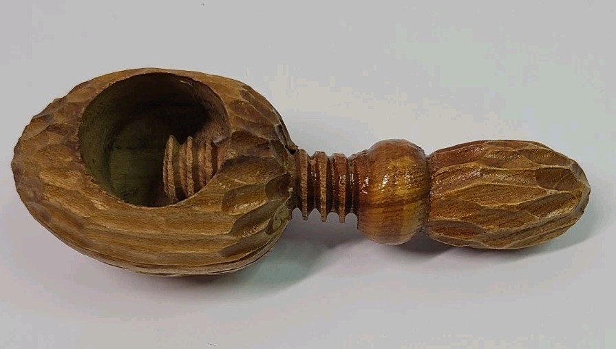 Vintage Carved Wooden Walnut Corkscrew-Style Nutcracker