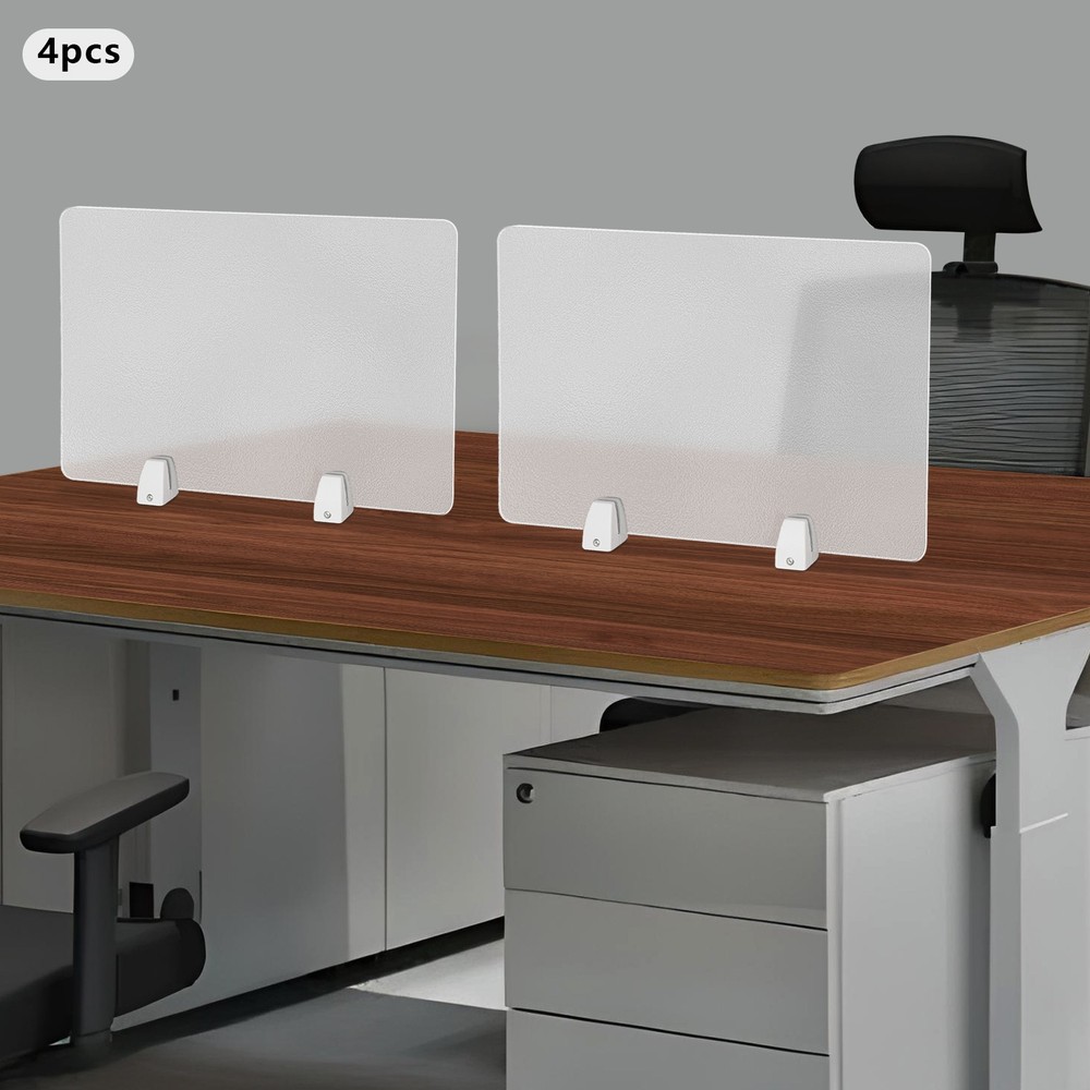 4 PCS Desk Divider Privacy Screen Panel with Clamps Acrylic Office Partition