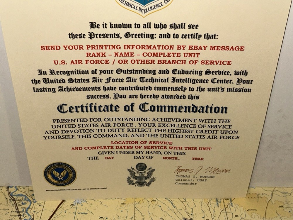 U.S.A.F. / AIR TECHNICAL INTELLIGENCE CENTER - CERTIFICATE OF COMMENDATION