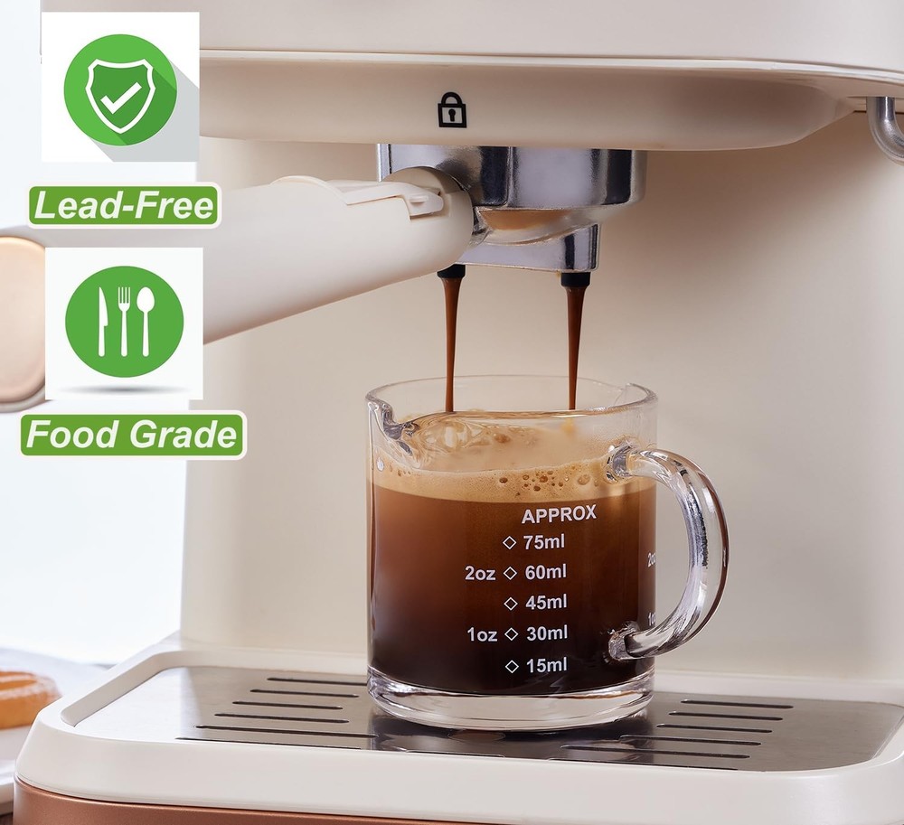 Ackers 2 Pack Measuring Cups, 75ML/2.5OZ Espresso Cups with small, Clear