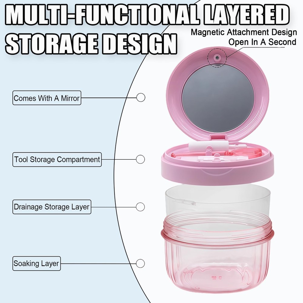Denture Case, Leak Proof Denture Bath Cup for Travel, LargeCapacity Denture S...