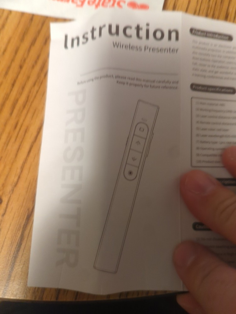 Wireless Presenter Remote with USB Dongle, Clicker, and Laser Pointer