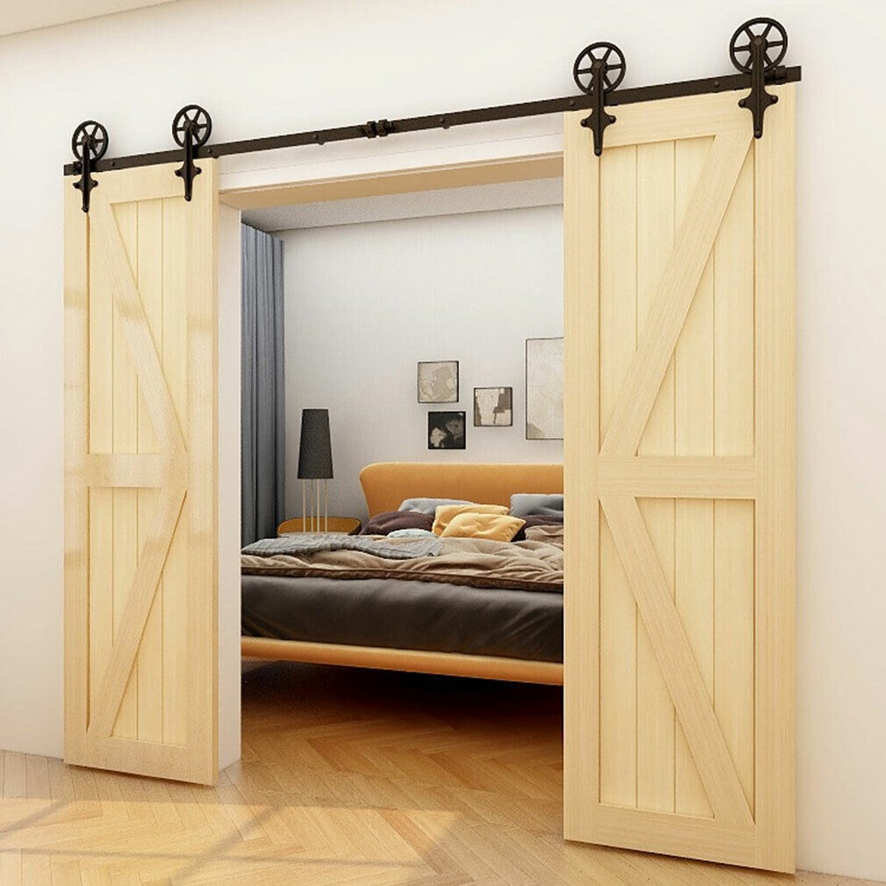 CCJH 4-20FT Sliding Barn Door Hardware Basic Black Roller Kit Single/Double Door