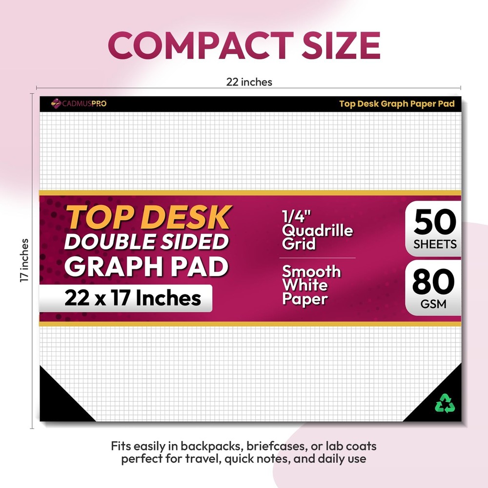 Top Desk Graph Paper Pad 22x17 Inch 50 Sheets DoubleSided Large Grid Drafting