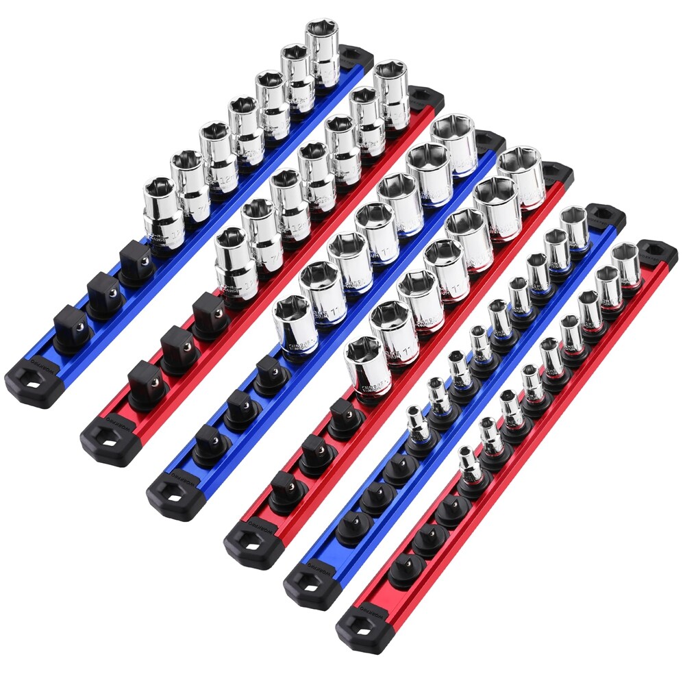 6PC Magnetic Socket Organizer Sets Aluminum Alloy Socket Rail Holder