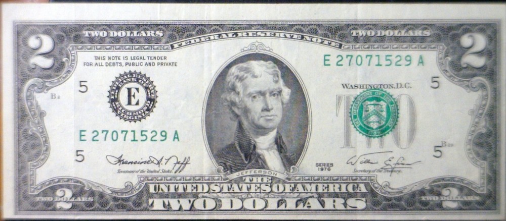 1976 $2 ERROR 3rd Print Shift BICENTENNIAL Note NICE AU Federal Reserve Currency
