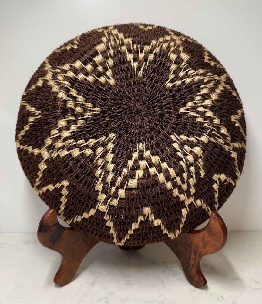 Handwoven Brown and Tan Decorative Basket Boho