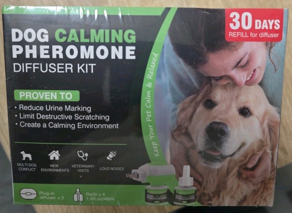 Dog Calming Pheromone Diffuser Kit for Dog Anxiety / 2 Diffusers & 4 Refills ￼