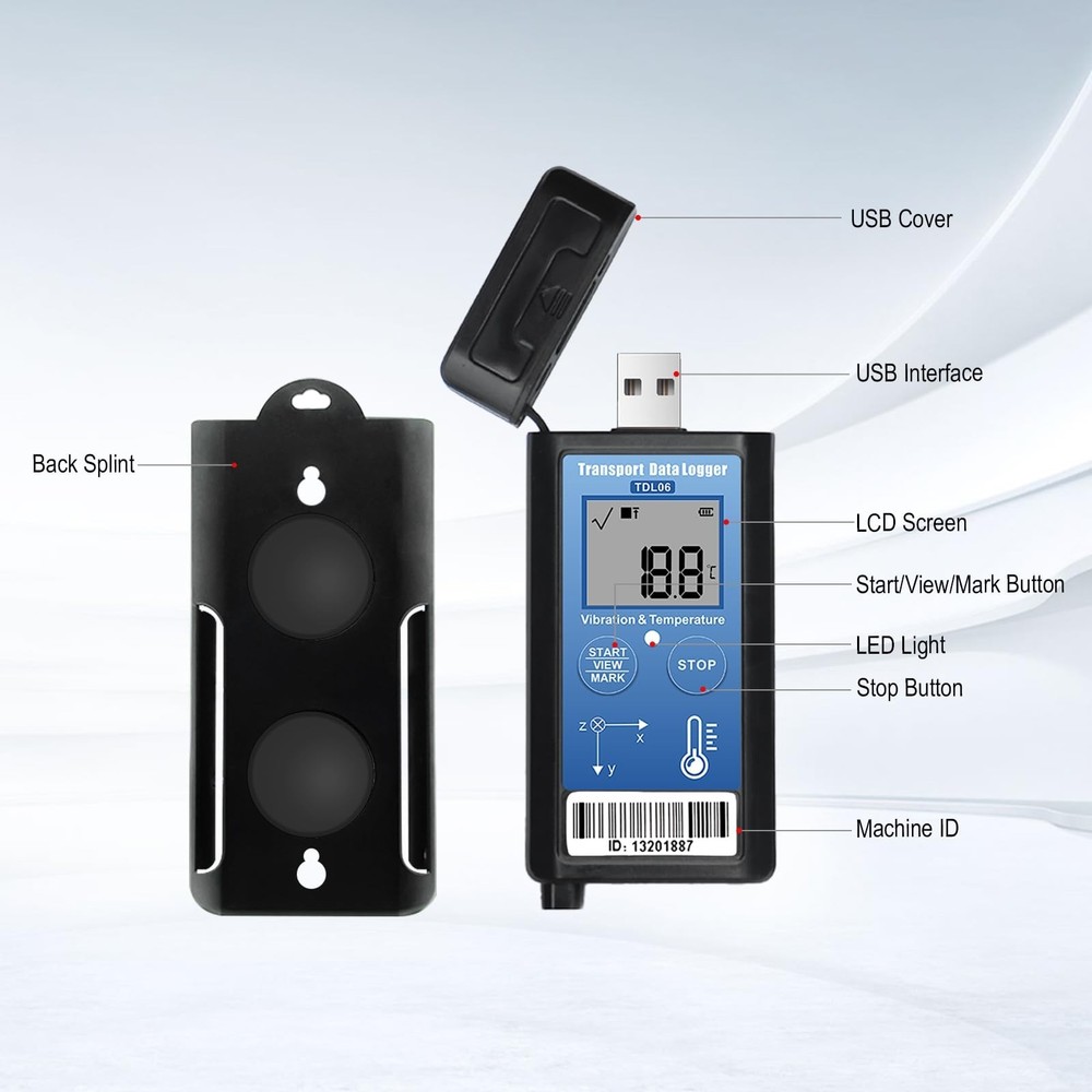 Tzone Vibration Data Logger 3-Axis Shock Datalogger Temperature Recorder USB,...
