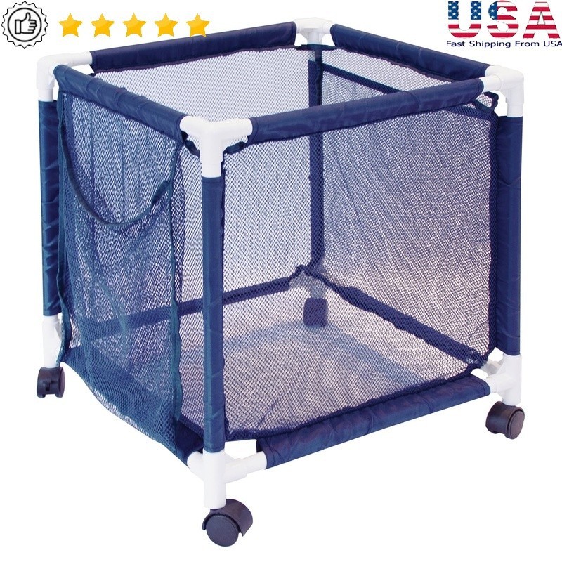 Mesh Rolling Pool Storage Organizer Bin Weather Resistant Easy Assembly Wheels