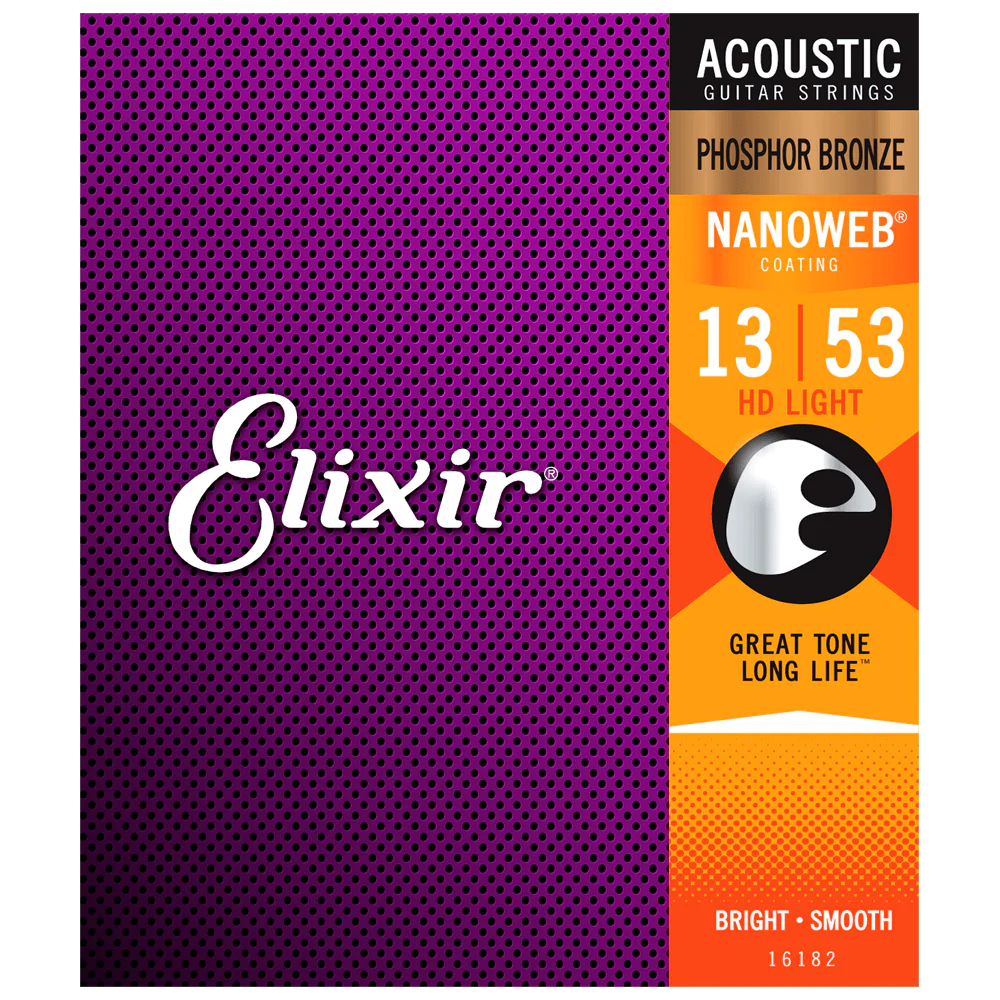 6 Sets! Elixir NANOWEB Phosphor Bronze Acoustic — 16182 HD Light .013-.053