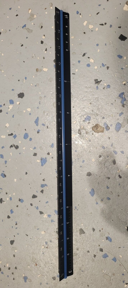 Architectural Scale, 12" Aluminum color coded Triangular Ruler Engineers Rule