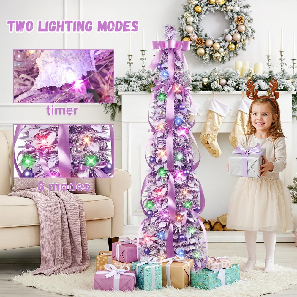 Pop Up Christmas Tree Decorations Artificial Collapsible Tree with Lights 8Mo...