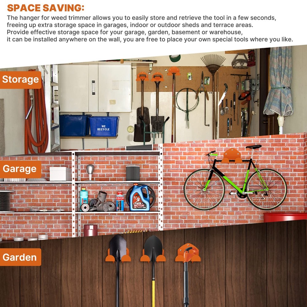 FLEXI RODS Garage Organization Weed Eater Holder - 2 Brackets, Orange