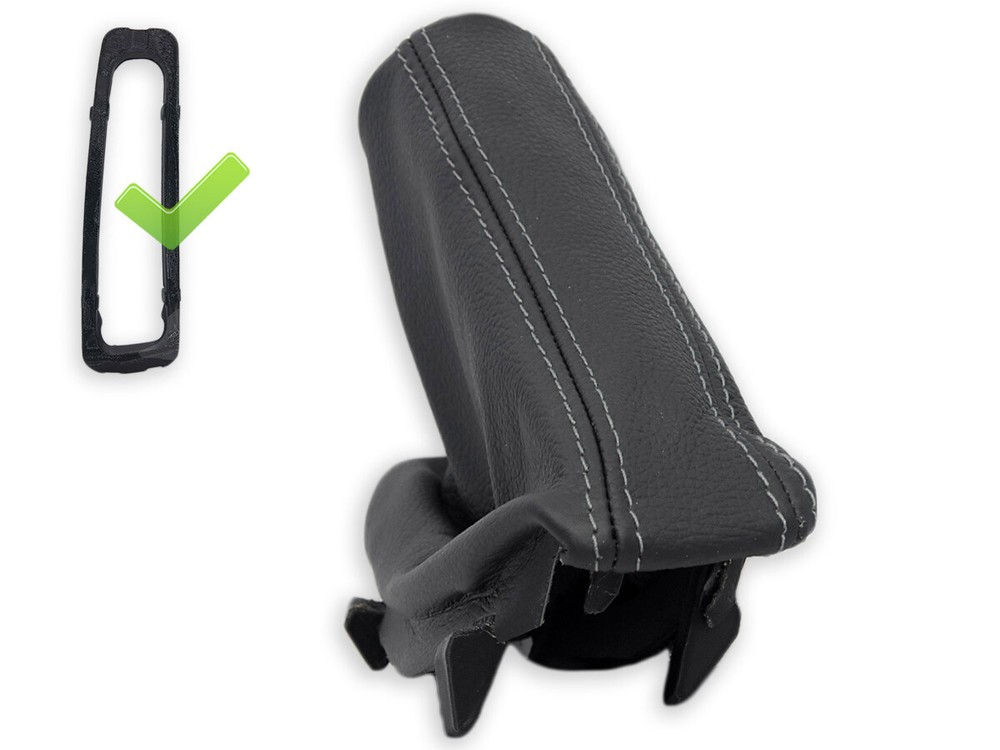 FOR BMW E60/E61 2003-2010 HANDBRAKE GAITER LEATHER STITCHING GRAY + FRAME
