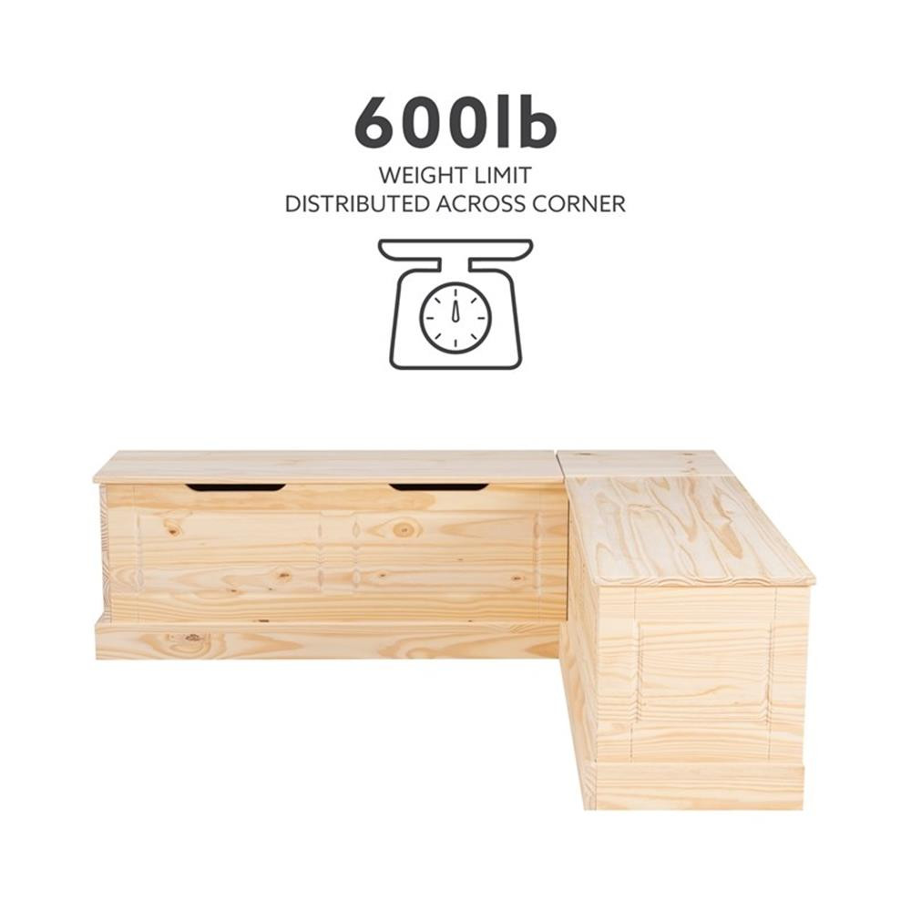 Linon Troyin Rustic Backless Corner Nook with Storage in Solid Unfinished Pine