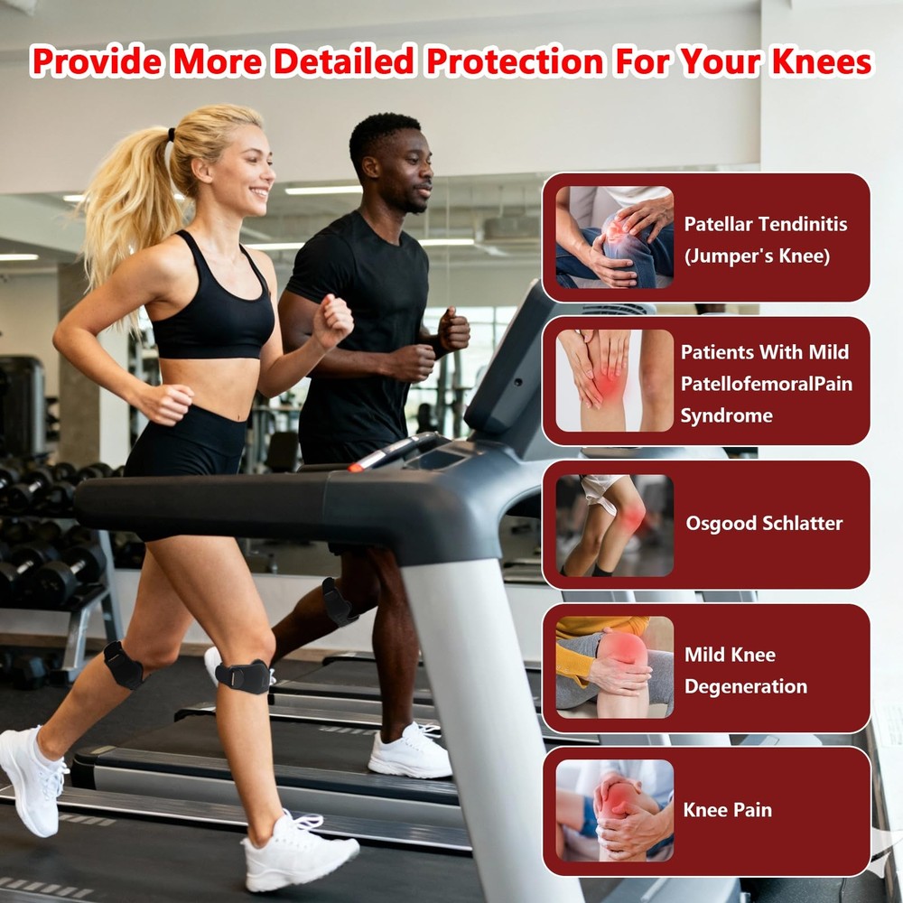 2 Pack Patellar Tendon Support Straps, Adjustable Non-slip 2-Pack, Black