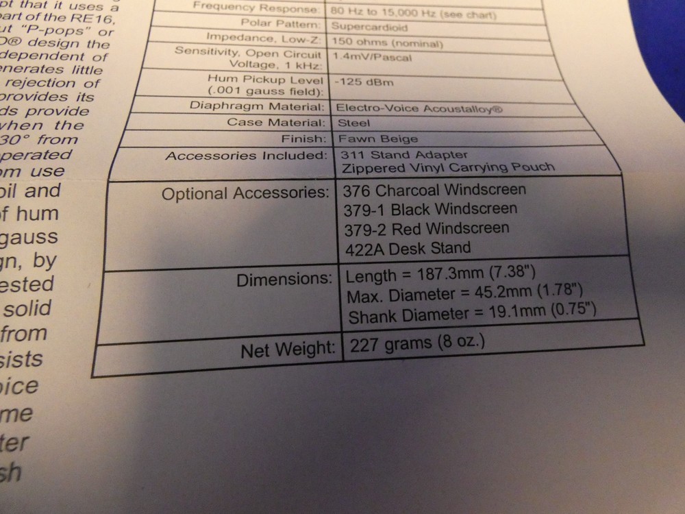 Electro Voice RE16 Variable-D Dynamic Supercardioid Microphone, New-Open Box