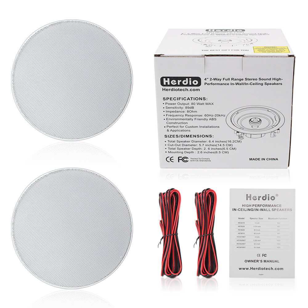 Herdio 4" Bluetooth Ceiling Speakers Kitchen Stereo Speakers Wall Flush Mount