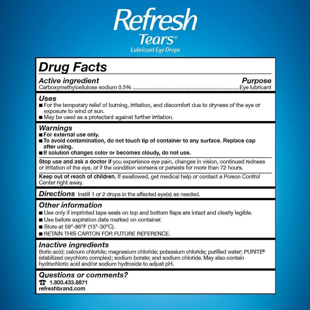 Refresh Tears Lubricant Eye Drops Multi-Pack 4 Plus Bonus Bottle Moisture Dry