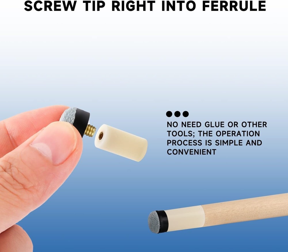 10 Soft/Hard Billiard Pool Replacement Tips - 13mm Screw-On for Durability