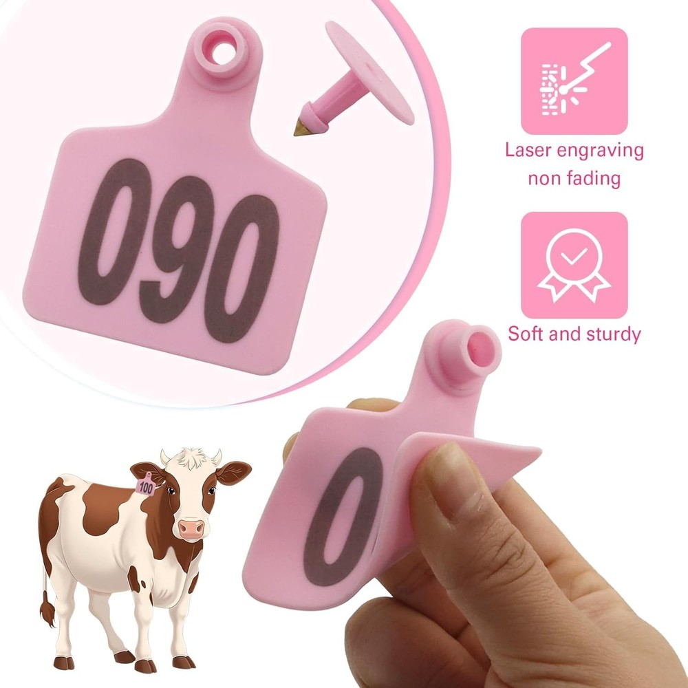 Durable 100-Count Cattle Ear Tags with Applicator - Easy Livestock Tracking