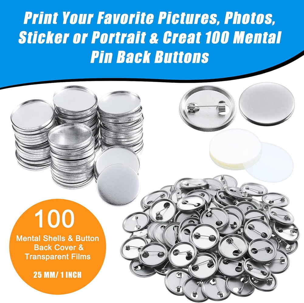 300 Piece Blank Badge Button Kit for Button Maker Machine, Includes Metal She...