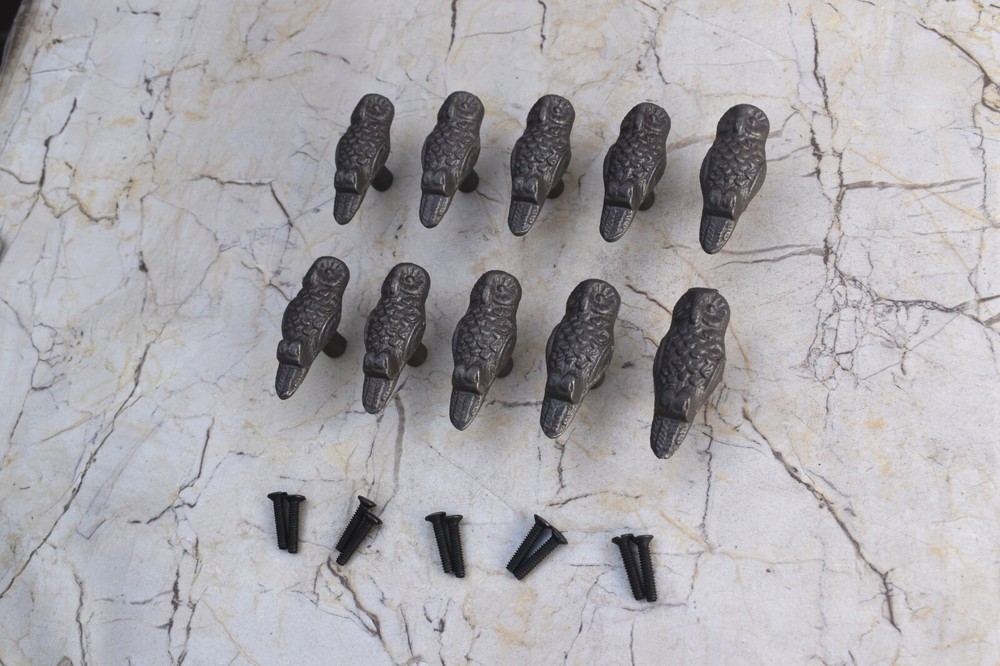 Vintage Door Drawer knobs Cast Iron Owl Shape Cabinet Gate Handle Pulls 10pc