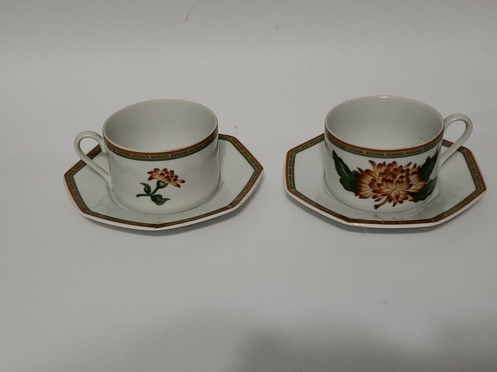 Fitz & Floyd Chrysantheme 89 Cup and Saucer, 2 Sets