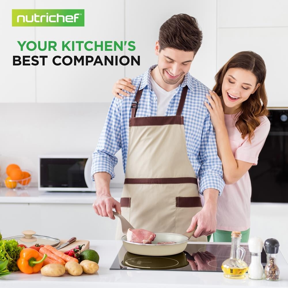 NutriChef 54 Pcs. Home Kitchen Cookware, Kitchen Tools, Bakeware Set-Taupe Brown