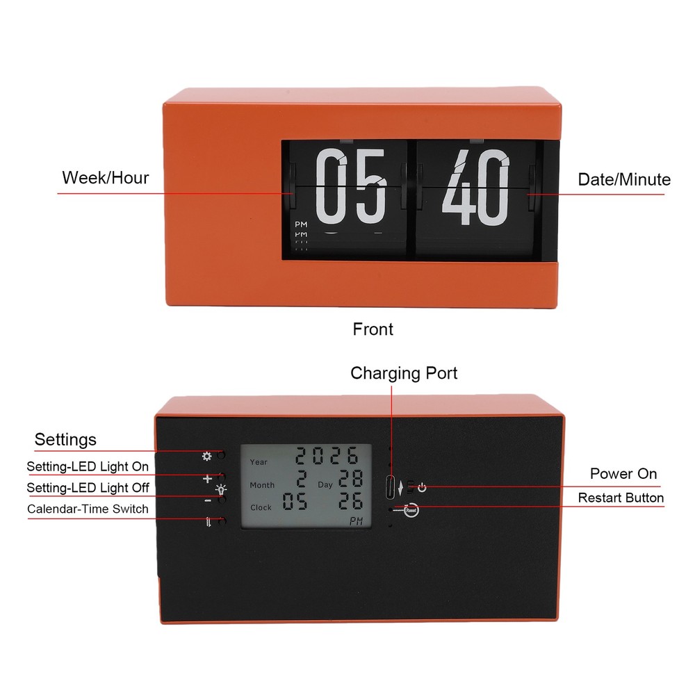 Automatic Calendar Flip Clock With LED Display For Home Office Decor