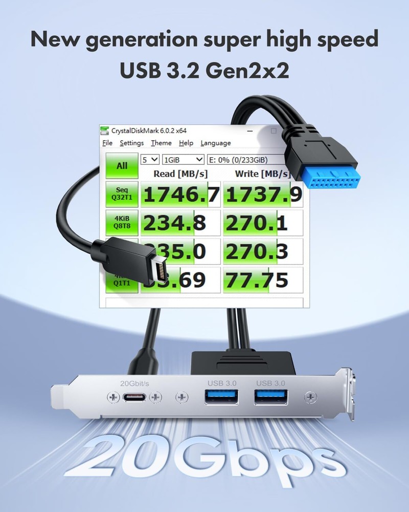 GRAUGEAR 20Gbps USB3.2 Gen2x2 USB-C Front Panel Adapter, Motherboard Silver