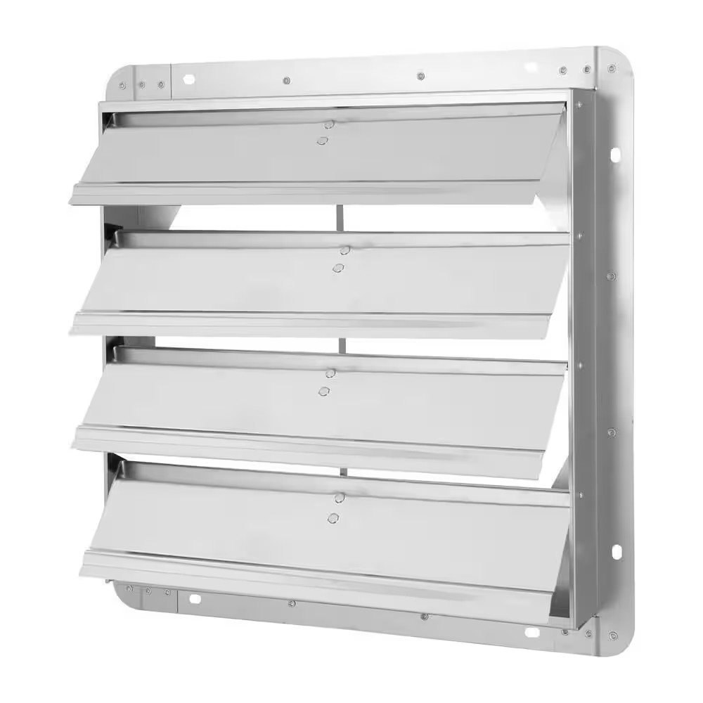 18 In. Square Automatic Gravity Shutter Louver Vent Silver High-Quality Aluminum