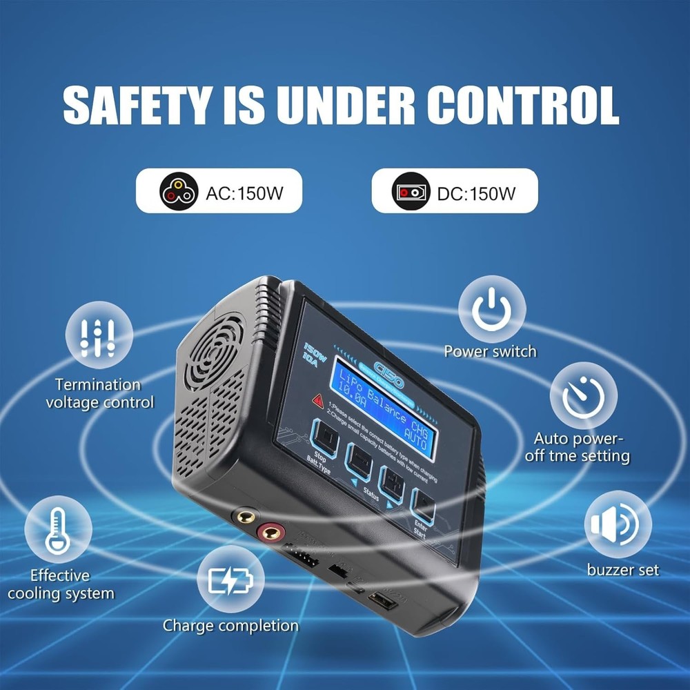 Advanced RC Battery Charger with Fire-Proof Shell & Voltage Control, 1.9 lbs