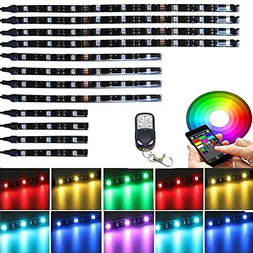 12Pcs Wireless RF Remote APP Control RGB Motorcycle LED Light Kits Flexible