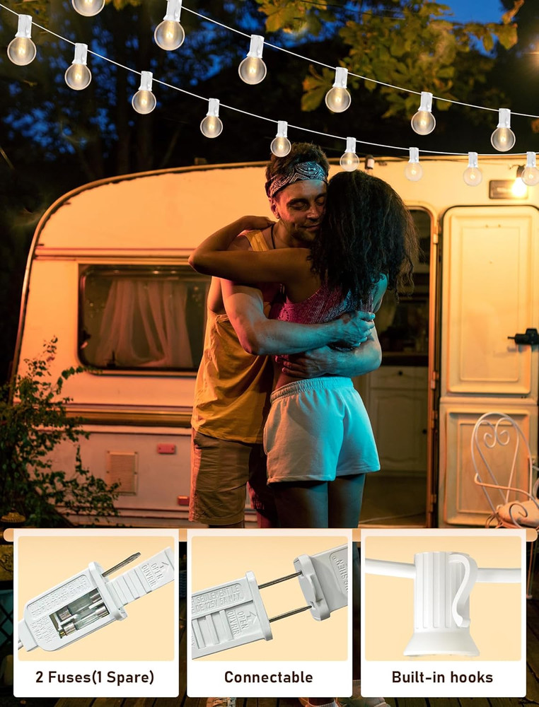 25FT Outdoor White String Lights with 27 Clear Bulbs, G40 Globe Patio String Lig