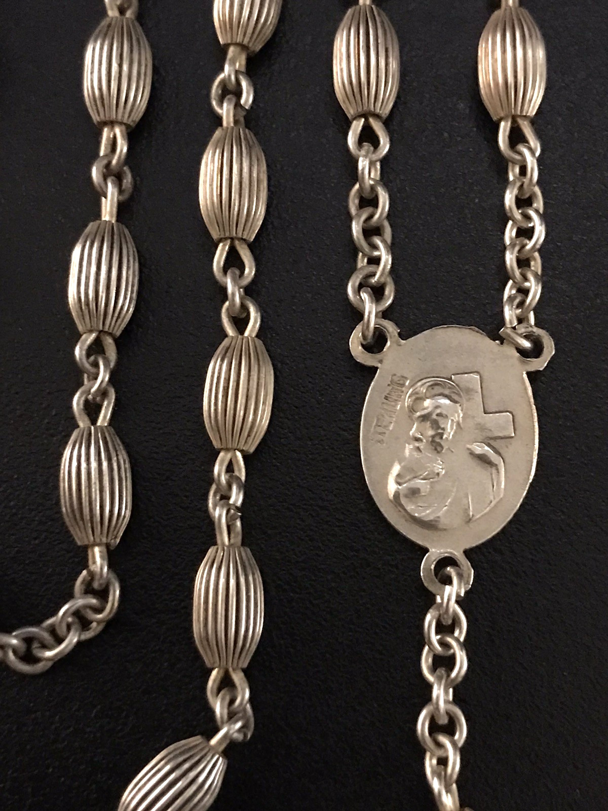 ANTIQUE ALL SOLID STERLING SILVER ROSARY by GOLDI KAPLAN - 23gm 20.5" - SWEDEN