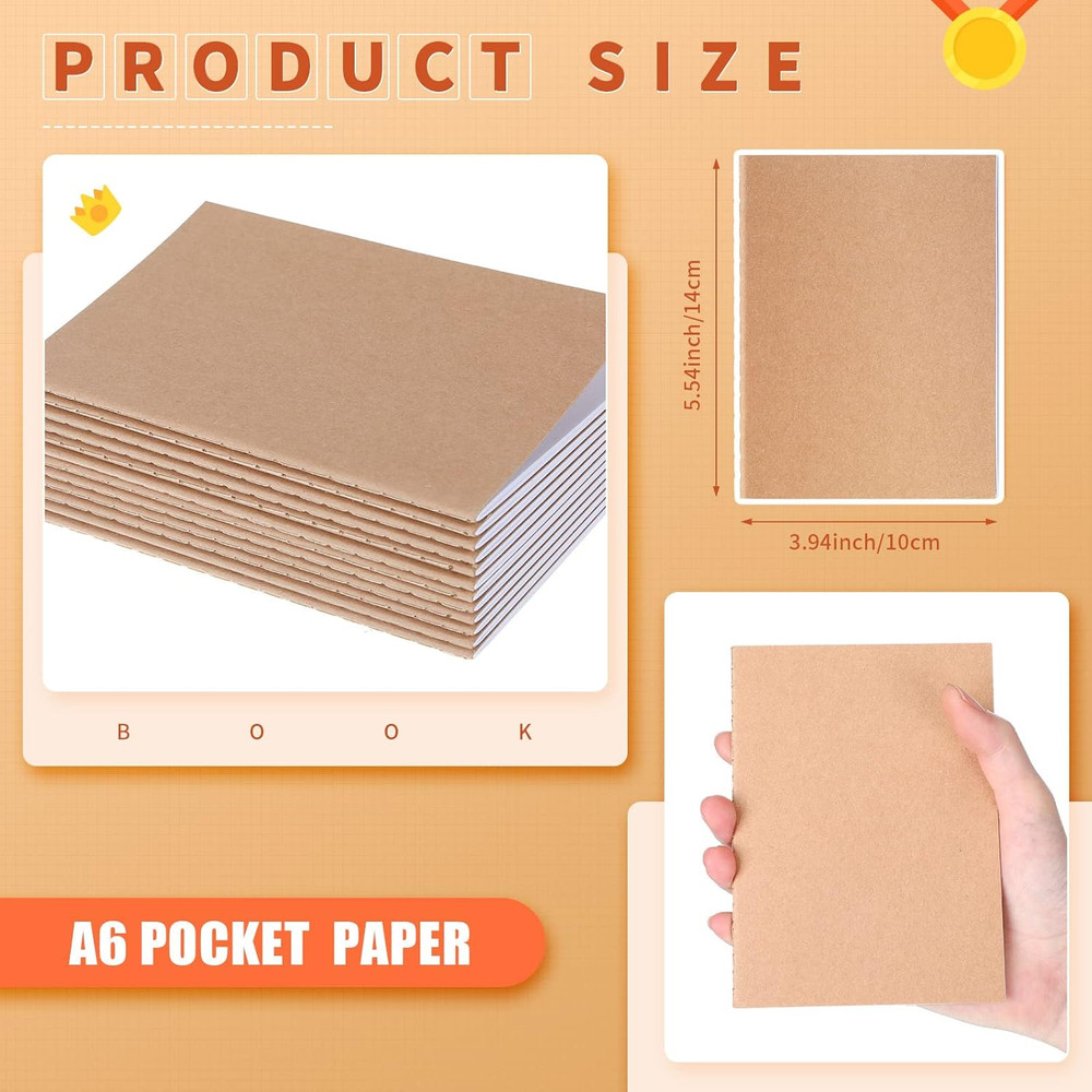 200 Pack Kraft Small Notebooks Bulk A6 Blank Unlined Pocket Notebook Mini Kraft