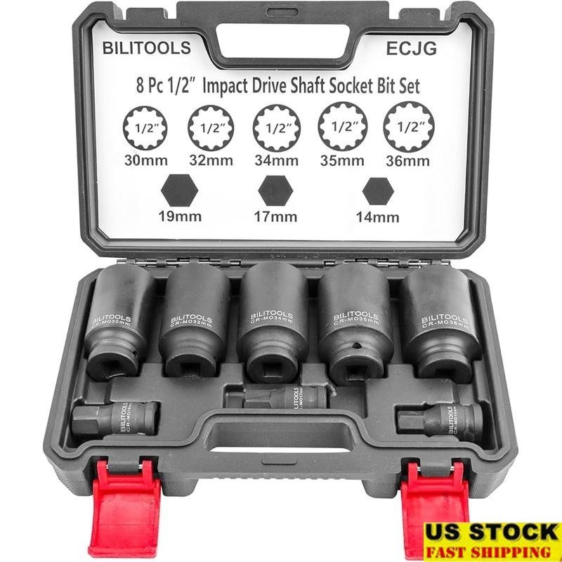 12 Point Axle Nut Socket Set 1/2" Drive Spindle Axle Nut Impact Deep Socket Set