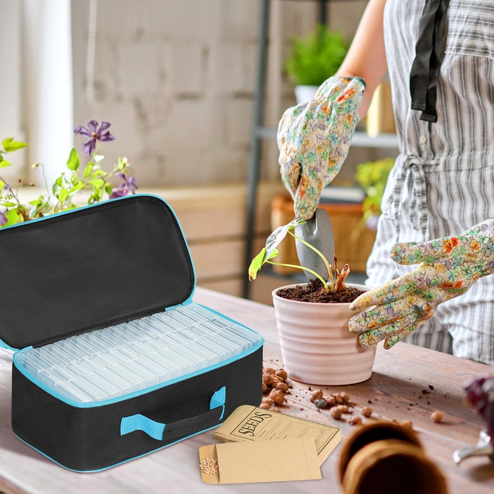 15 Slots Seed Storage Organizer Box with 20 Seed Envelopes, Large Capacity Se...