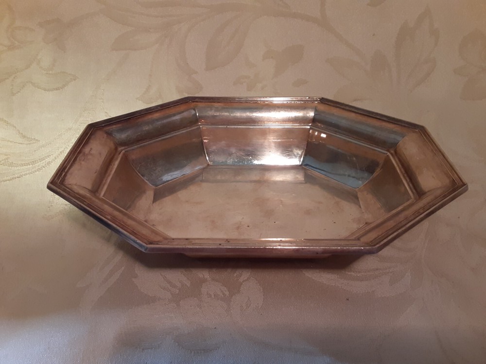 23. Octagonal dish 9”, silver plated, typical monogram  from Gorham,