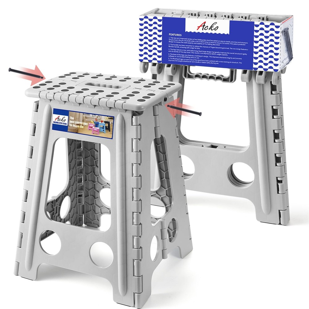 Folding Step Stool Foldable 17.5 Inch Stool 400 lbs CapacityPlastic Stools fo...