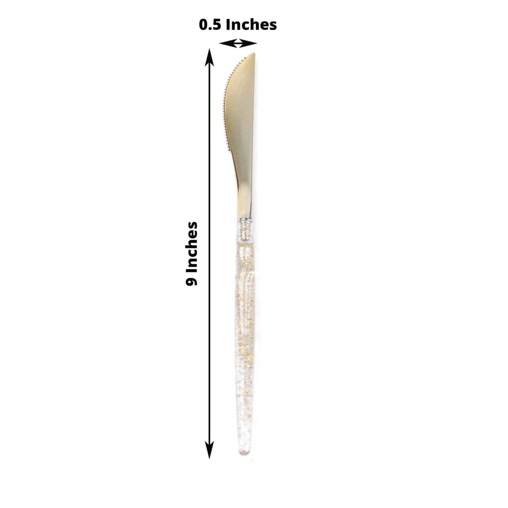 24 Clear 9" Plastic Knives Gold Glittered Handle Disposable Wedding Tableware