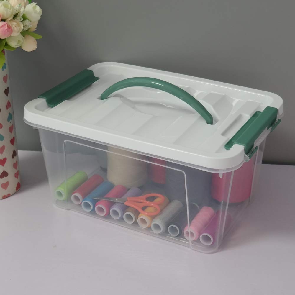 6 Quart Clear Storage Bins with Lid and Green Handle, Multipurpose Stackable ...