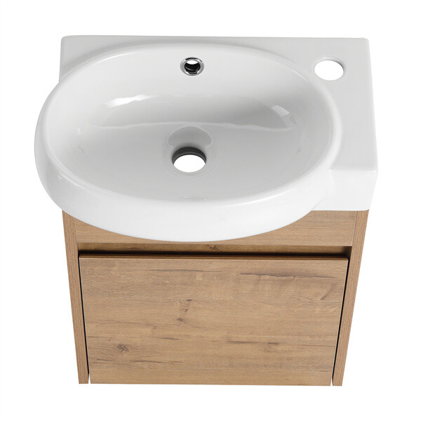 16'' Bathroom Vanity with Ceramic Sink Combo Wall Mounted Small Cabinet